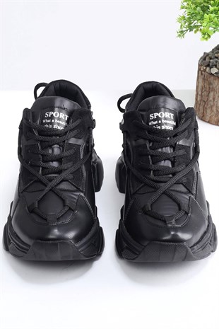 Bayan Siyah Çift Bağcıklı Sneakers