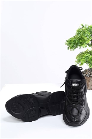 Bayan Siyah Çift Bağcıklı Sneakers