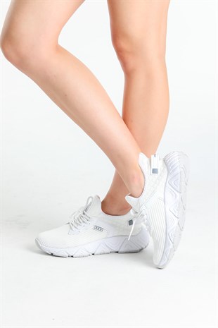 Beyaz Streç Triko Kadın Spor Ayakkabı 