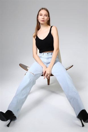 Distressed Straıght Fit Uzun Paça Jeans Pantolon