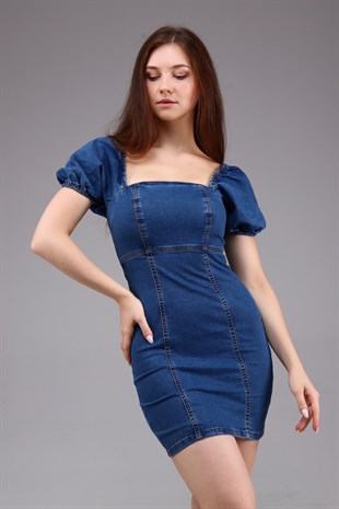 Mavi Denim Fermuar Detaylı Mini Elbise 
