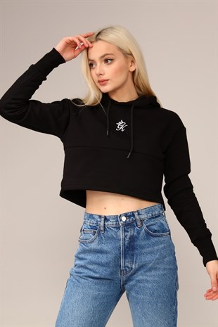 Siyah Şardonlu Crop Sweatshirt