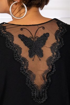 Siyah sırt kelebek detaylı bluz