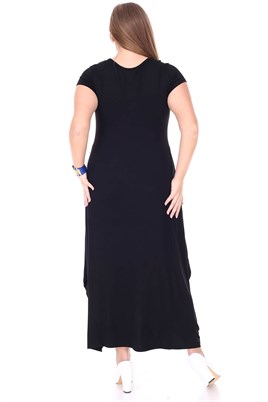 Siyah yaprak işlemeli viskon likralı elbise